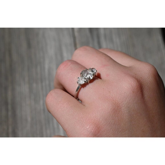 Three Stone Raw Diamond Engagement Ring, Rough Diamond Wedding Band, Uni… - Picture 6 of 7